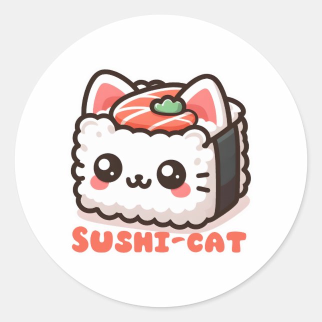 Sticker Rond Kawaii Sushi-Cat Pun (Devant)