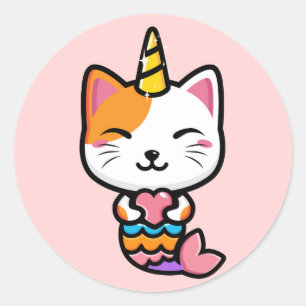 Sticker Rond Kawaii Uni-Cat Mermaid