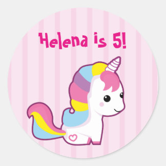 Sticker Rond Kawaii Unicorn - anniversaire