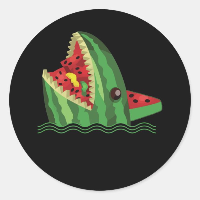 Sticker Rond Kawaii Watermelon Shark Fin Family Summer Vacation (Devant)