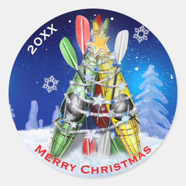 Sticker Rond Kayak Christmas Tree personnalisé (Devant)