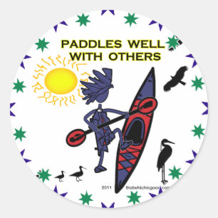 Sticker Rond Kayak Paddle Bien Avec D'Autres II