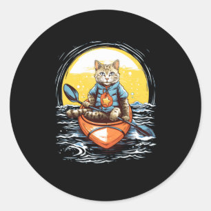 Sticker Rond Kayaking Chat Kayaker Kayak Canoë-kayak Canoë-kaya