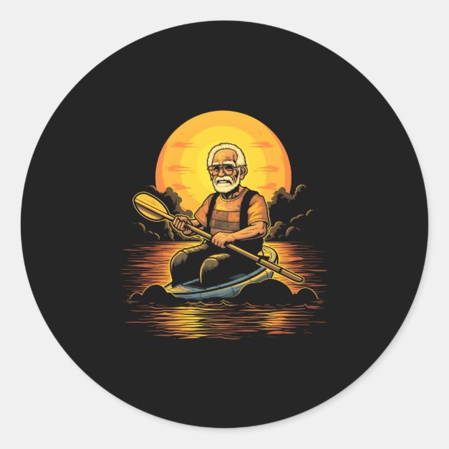 Sticker Rond Kayaking Grand-pa Kayaker Kayak Canoë-kayak (Devant)