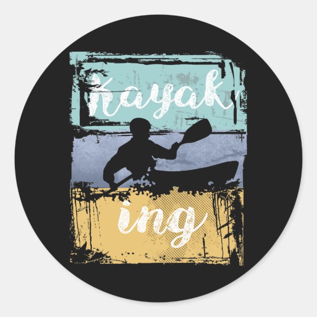 Sticker Rond Kayaking Tee - Vintage Retro Kayak (Devant)