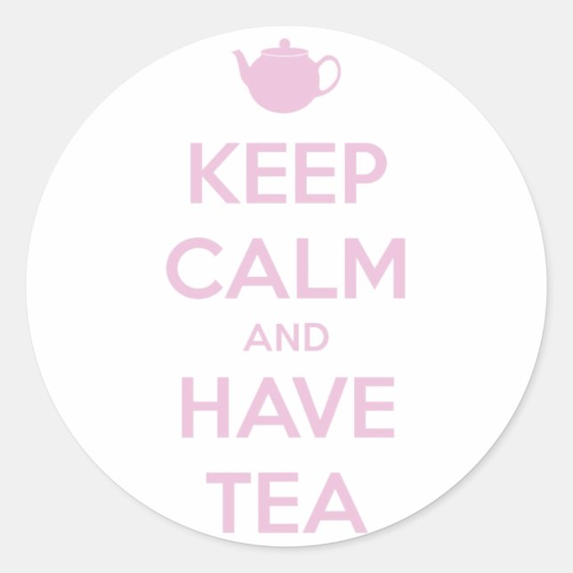 Sticker Rond Keep Calm and Have Tea Pink on White (Devant)