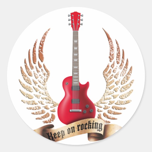 Sticker Rond keep on rocking electric guitar (Devant)