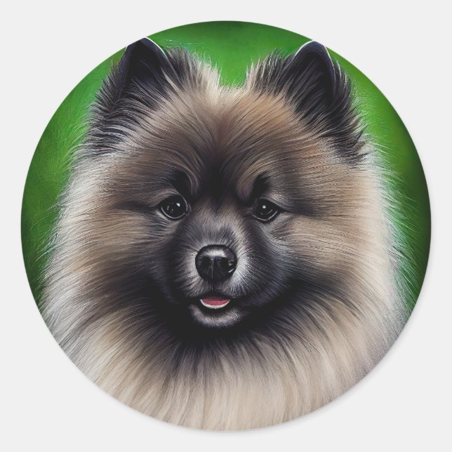 Sticker Rond Keeshond Dog en tenue de jour St. Patrick (Devant)
