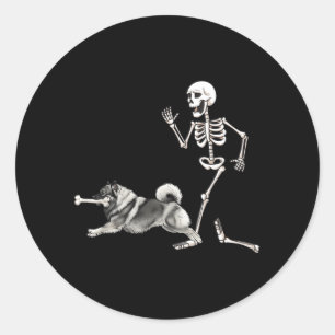 Sticker Rond Keeshond et squelette Halloween drôles