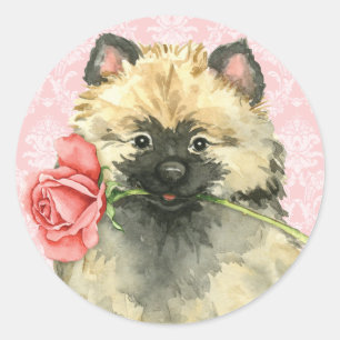 Sticker Rond Keeshond rose de Valentine