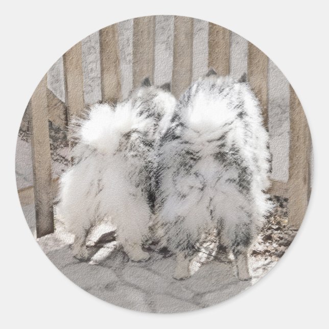 Sticker Rond Keeshonds at the Gate Painting - Original Dog Art (Devant)