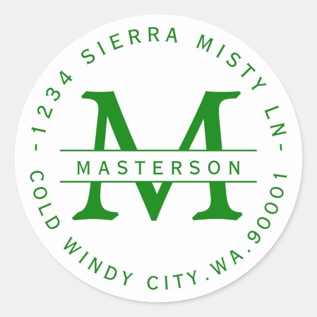 Sticker Rond Kelley Green Monogram Circle Adresse de retour (Devant)