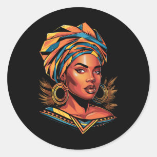 Sticker Rond Kente Tissu Tête Envelopper Beau noir Afro Femme E