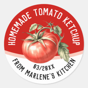 Sticker Rond ketchup à tomates faites maison avec tomate rouge