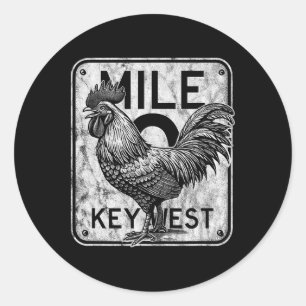 Sticker Rond Key West Florida Chicken Retro Mile 0 Rooster Dist