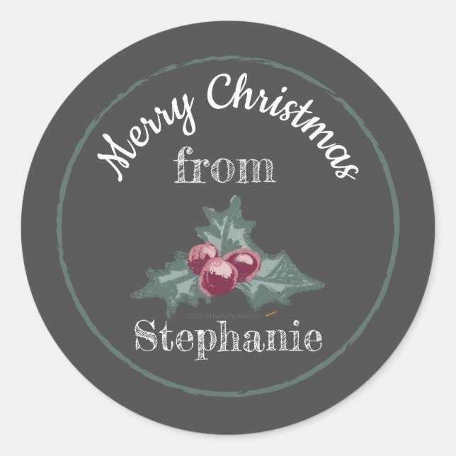 Sticker Rond Khalk Art Holly Christmas From Baking Venin Jar Li (Devant)