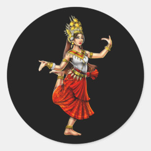 Sticker Rond Khmer cambodgien traditionnel Danseuse fille Apsar
