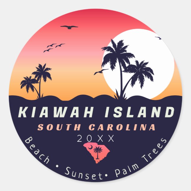 Sticker Rond Kiawah Island Pier SC Retro Sunset Souvenirs 80s (Devant)
