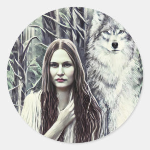 Sticker Rond Kickapoo Indian Brujah White Wolf art original