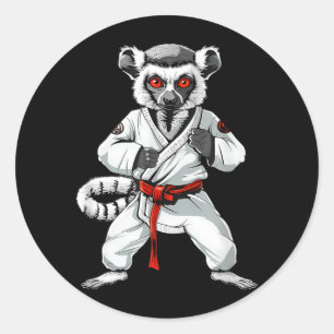 Sticker Rond Kickboxing Lémurien Taekwondo Karaté MMA Drôle