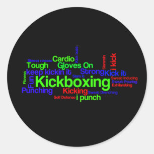 Sticker Rond Kickboxing Word Cloud brillant sur noir