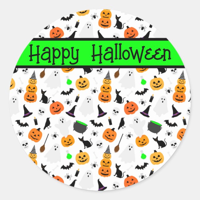 Sticker Rond Kid Halloween Ghost Citrouille Black Chat Personna (Devant)