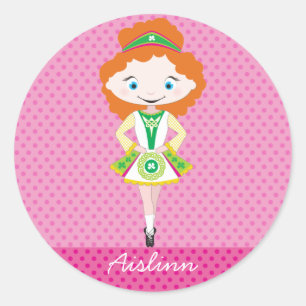 Sticker Rond KIDLETS danseuse irlandaise dansant les cheveux ro