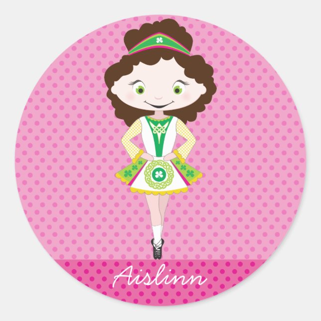 Sticker Rond KIDLETS danseuse irlandaise danse cheveux brun yeu (Devant)