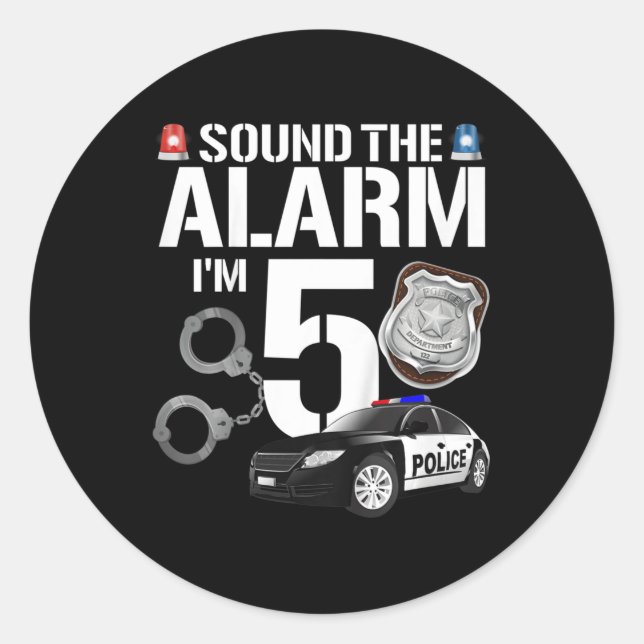 Sticker Rond Kids 5 Year Old Police Birthday Officier Cop Car 5 (Devant)