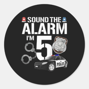 Sticker Rond Kids 5 Year Old Police Birthday Officier Cop Car 5