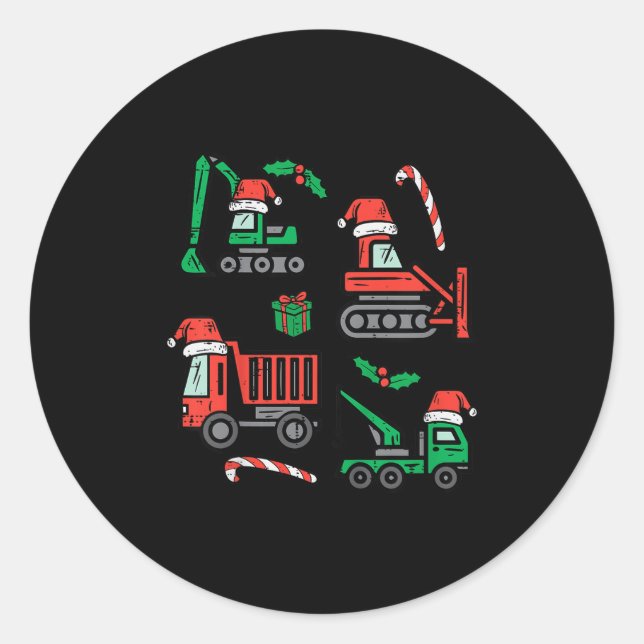 Sticker Rond Kids Christmas Construction Vehicles Truck Xmas Bo (Devant)