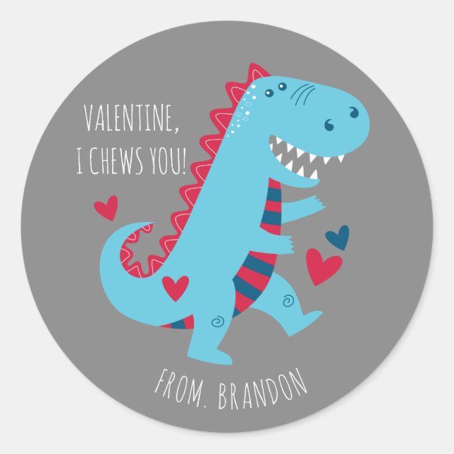 Sticker Rond Kids Classroom Dinosaur Valentines Day (Devant)