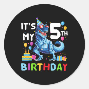 Sticker Rond Kids Rawr I'm 5 Anniversaire Party T Rex Dinosaur
