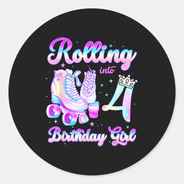 Sticker Rond Kids Rolling Into 4 Roller Skating 4th Birthday Gi (Devant)