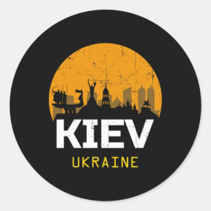 Sticker Rond Kiev Ukraine - Uni - Noir - Petit - Manches Courte