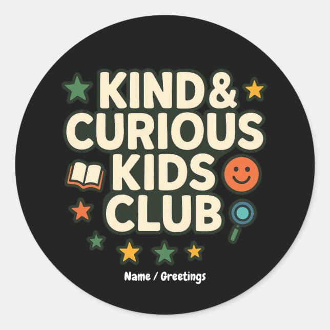 Sticker Rond Kind & Curious Kids Club Positive Growth Mindset  (Devant)