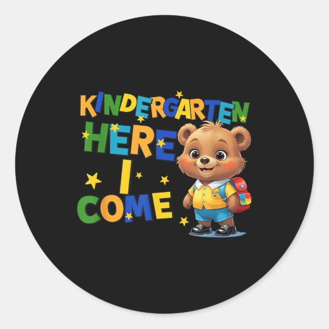 Sticker Rond Kindergarten Here I Come, Back To School Baby Bear (Devant)