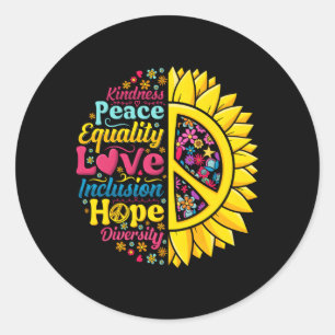 Sticker Rond Kindness Paix Égalité Amour Inclusion Espoir Paix