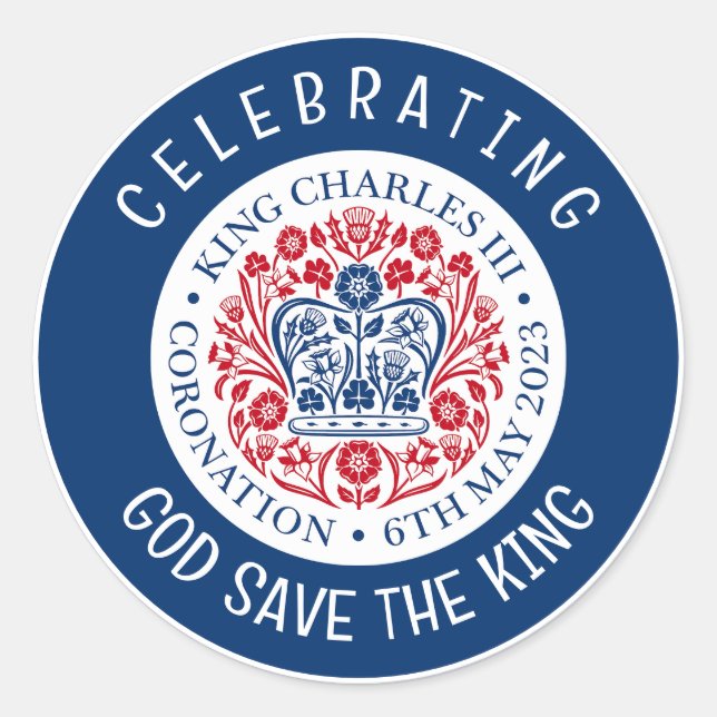 Sticker Rond KING CHARLES III Bleu de couronnement (Devant)