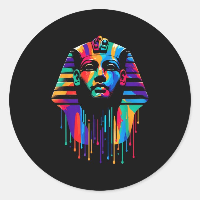 Sticker Rond King Tut. Tutankhamun Minimalist Vibrant Style Chr (Devant)