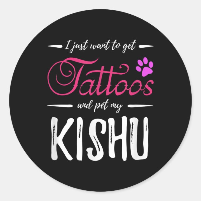 Sticker Rond Kishu Amoureux des chiens Tattoo Drôle Chien Maman (Devant)