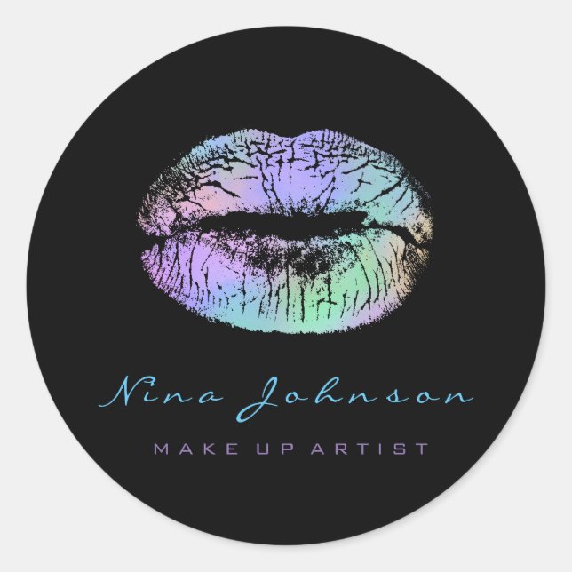 Sticker Rond Kiss Lips Maquillage Artiste Beauté Ombre Mint Lip (Devant)