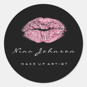 Sticker Rond Kiss Lips Maquillage Beauté Rose blanche Nom