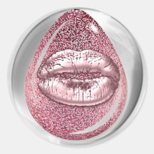 Sticker Rond Kiss Lips Parties scintillant rose ronde maquillag