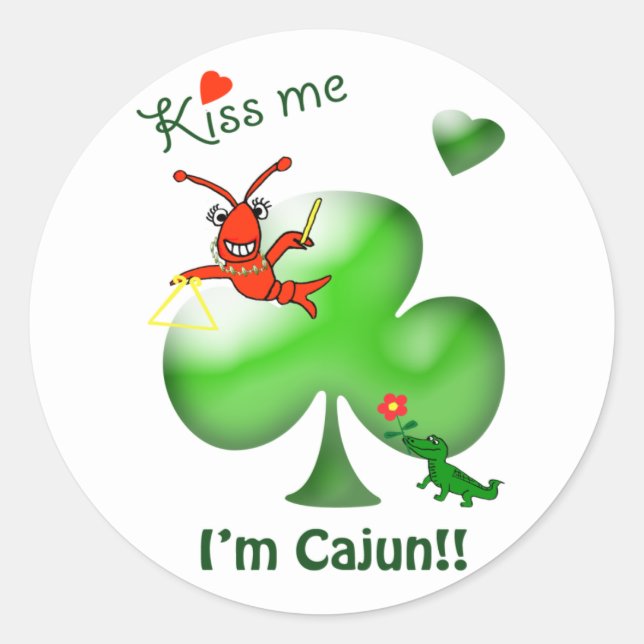 Sticker Rond Kiss Me Je suis Cajun St Patrick's Day Crawfish (Devant)