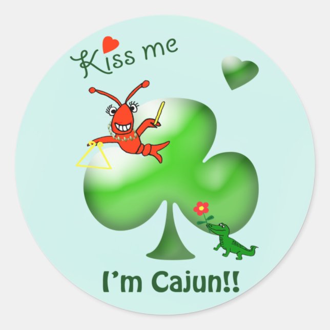 Sticker Rond Kiss Me Je suis Cajun St Patrick's Day Crawfish (Devant)