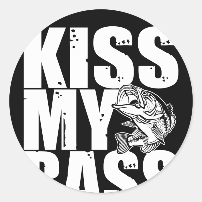 Sticker Rond Kiss My Bass Grande Bouche Basse Pêche (Devant)