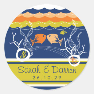 Sticker Rond Kisser Poissons Corals Plage Whimsical mignon Mari
