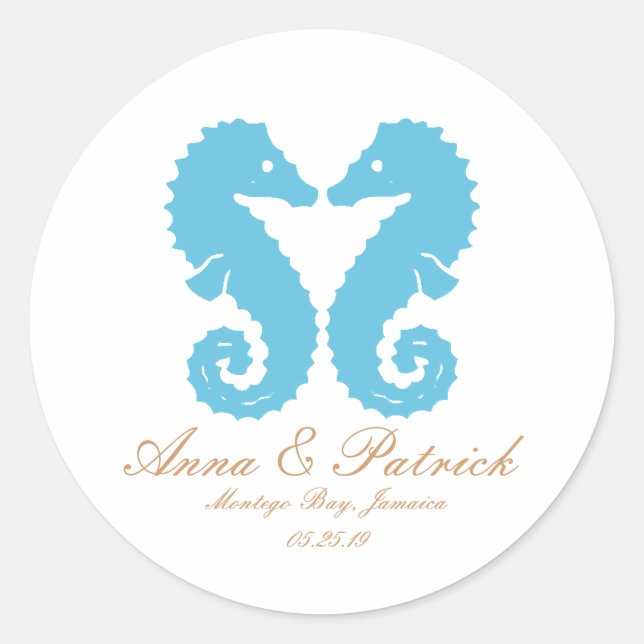 Sticker Rond Kissing Seahorses-Destination Plage Mariage (Devant)