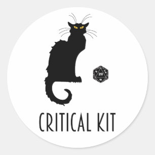 Sticker Rond Kit critique Funny Cat D20 RPG Tabletop Jeu